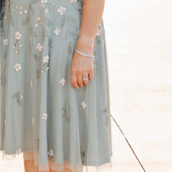 Adrianna Papell Floral Embroidered Midi Dress in Sage - Picture 3 of 3